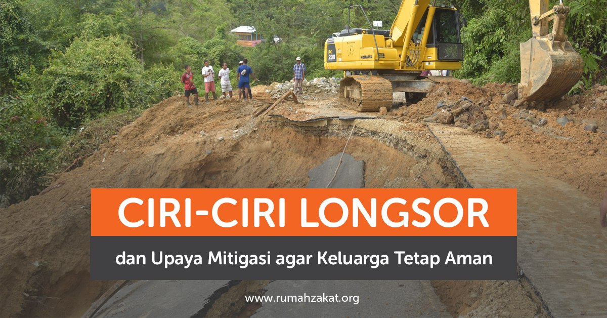 Ilustrasi tanah longsor di area perbukitan dengan pohon miring, retakan tanah, dan material tanah yang mulai bergerak sebagai tanda-tanda awal longsor.