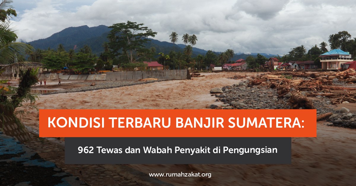 Relawan mengevakuasi warga dan menyalurkan bantuan di tengah banjir besar di Sumatra. Terlihat rumah-rumah terendam, jalan tertutup lumpur, serta pengungsi—termasuk anak-anak dan lansia—berkumpul di tenda darurat untuk mendapatkan pelayanan kesehatan dan logistik