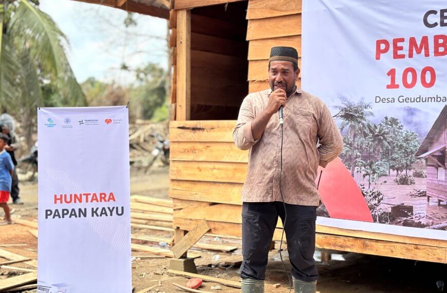 pembangunan 100 huntara Aceh Utara di Desa Geudumbak